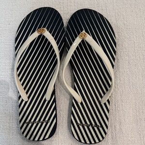 Tory Burch Navy and White Striped Sandals